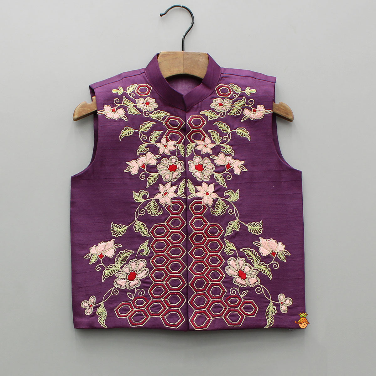 Purple Kurta With Embroidered Jacket And Pyjama