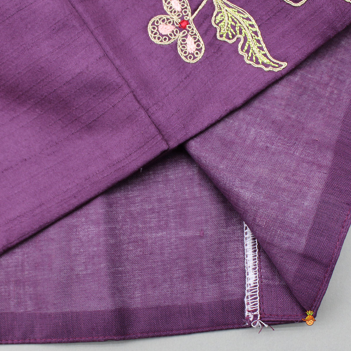 Purple Kurta With Embroidered Jacket And Pyjama