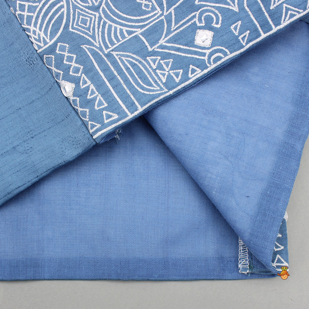 Blue Kurta With Embroidered Jacket And Pyjama