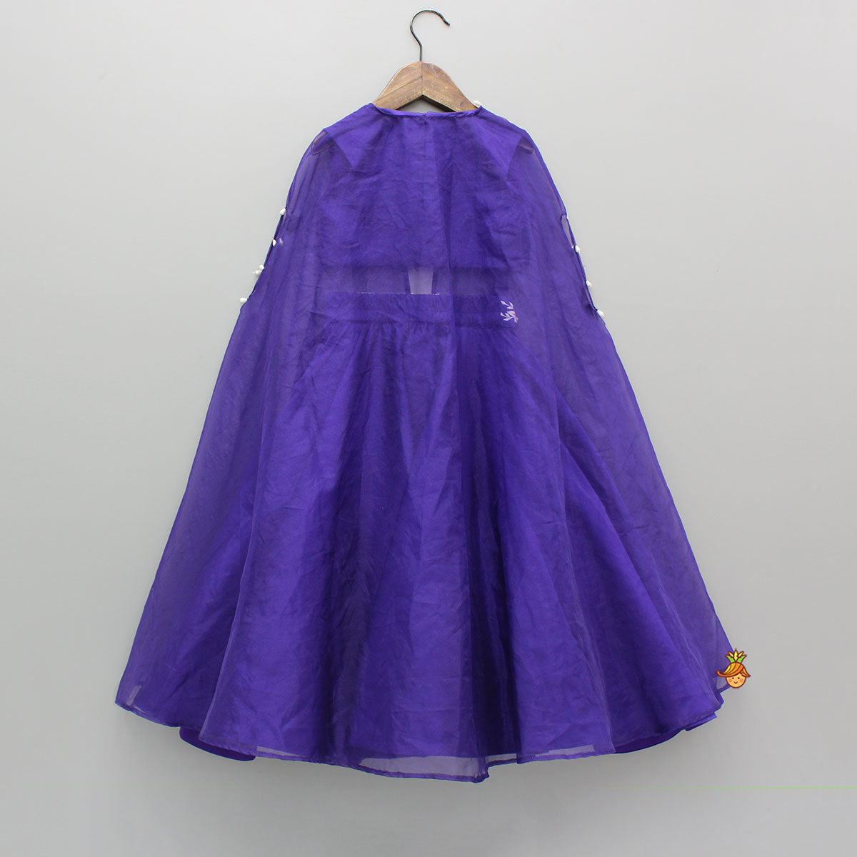 Purple Embroidered Top And Lehenga With Long Embellished Cape