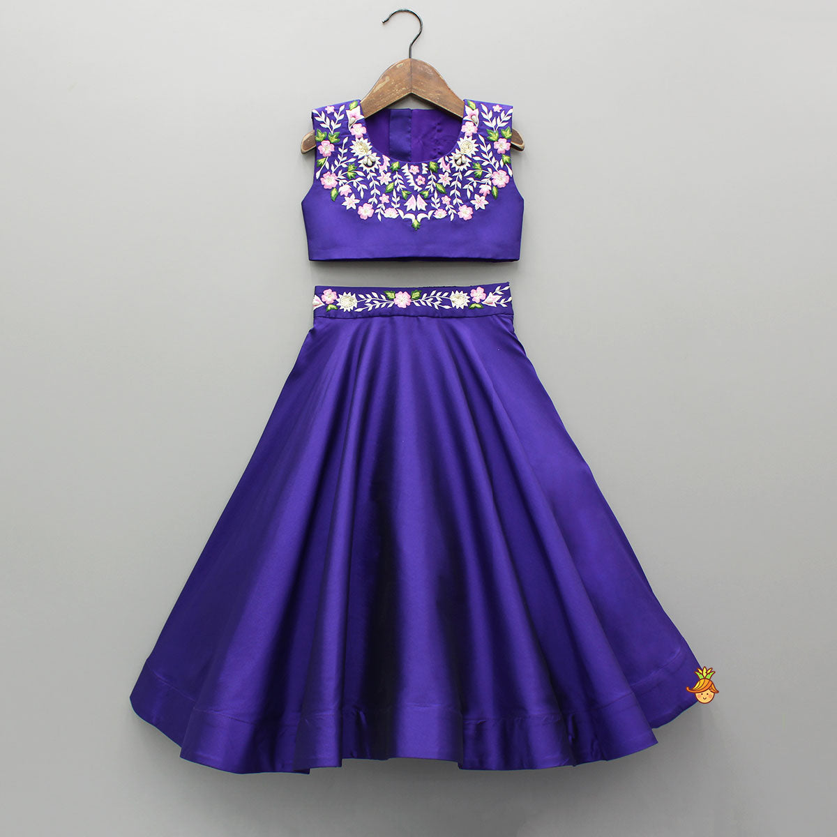 Purple Embroidered Top And Lehenga With Long Embellished Cape