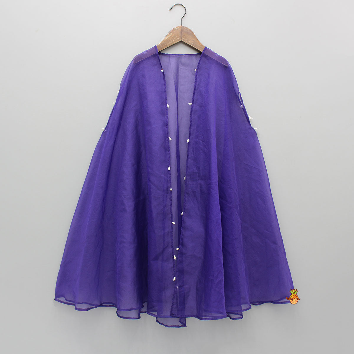 Purple Embroidered Top And Lehenga With Long Embellished Cape