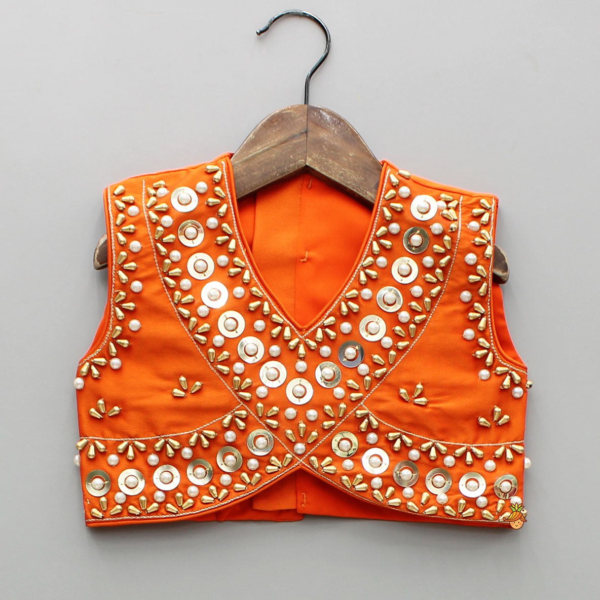 Orange Embroidered Top And Lehenga With Attached Dupatta