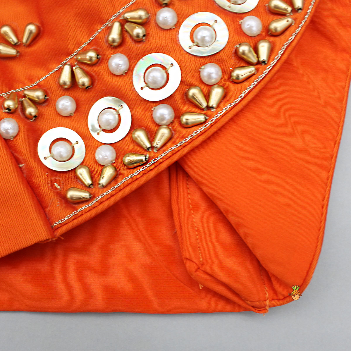 Orange Embroidered Top And Lehenga With Attached Dupatta