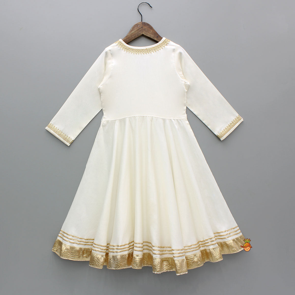 Off White Wrap Style Lace Detailed Anarkali With Dupatta