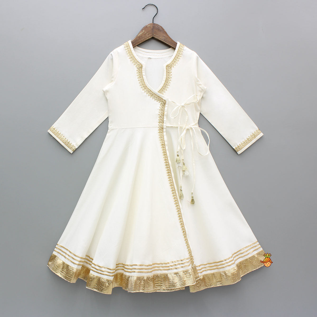 Off White Wrap Style Lace Detailed Anarkali With Dupatta