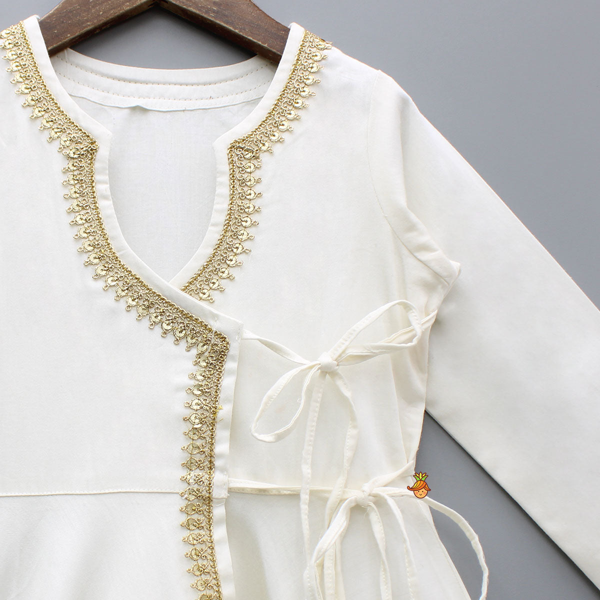 Off White Wrap Style Lace Detailed Anarkali With Dupatta