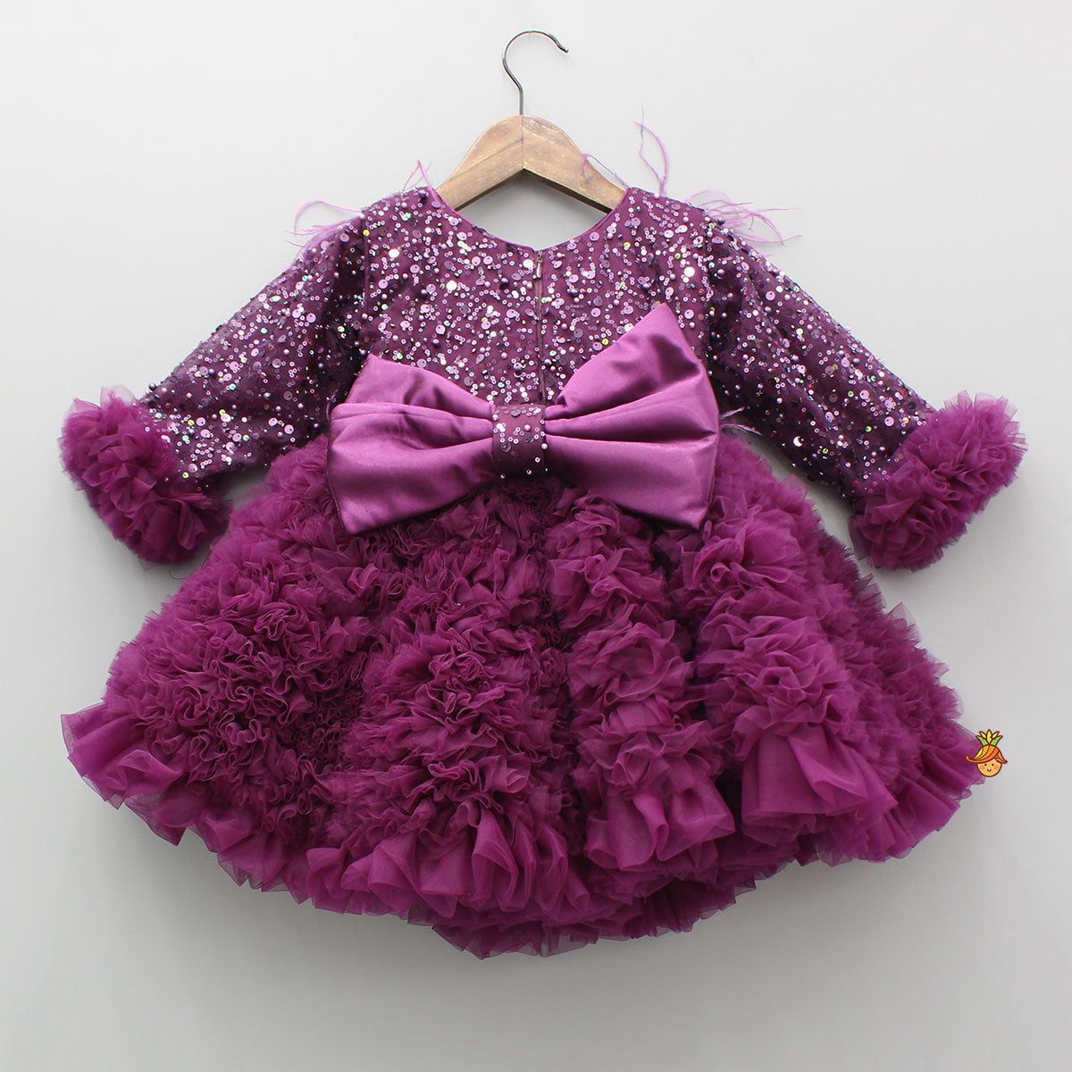 Sequins Embellished Ruffled Dress With Matching Swirled Bow Headband