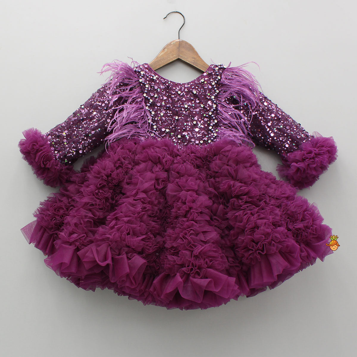 Sequins Embellished Ruffled Dress With Matching Swirled Bow Headband