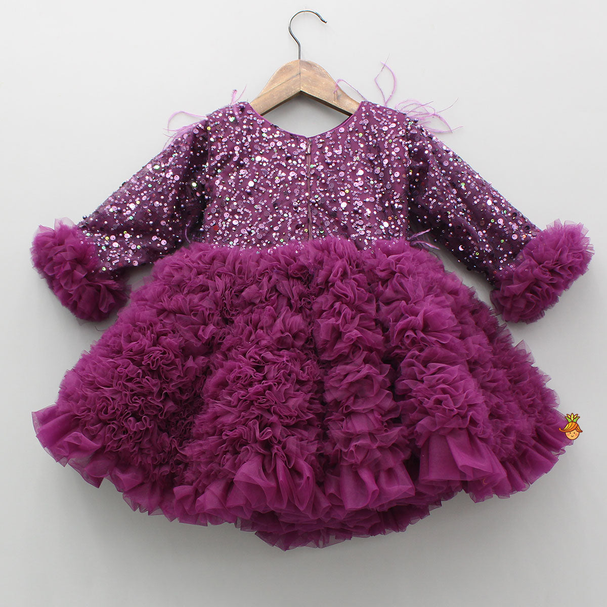 Sequins Embellished Ruffled Dress With Matching Swirled Bow Headband