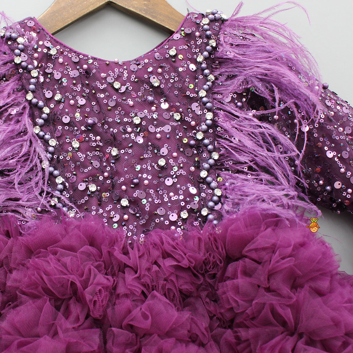 Sequins Embellished Ruffled Dress With Matching Swirled Bow Headband