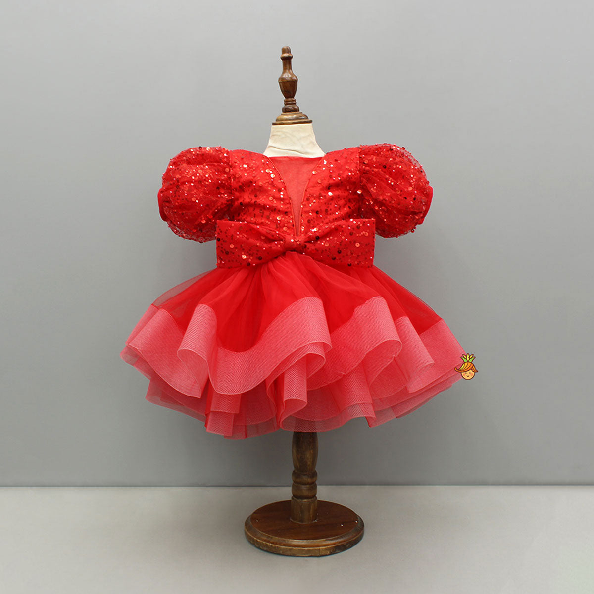 Red Sequined Ruffled Dress With Bows And Matching Swirled Bow Headband