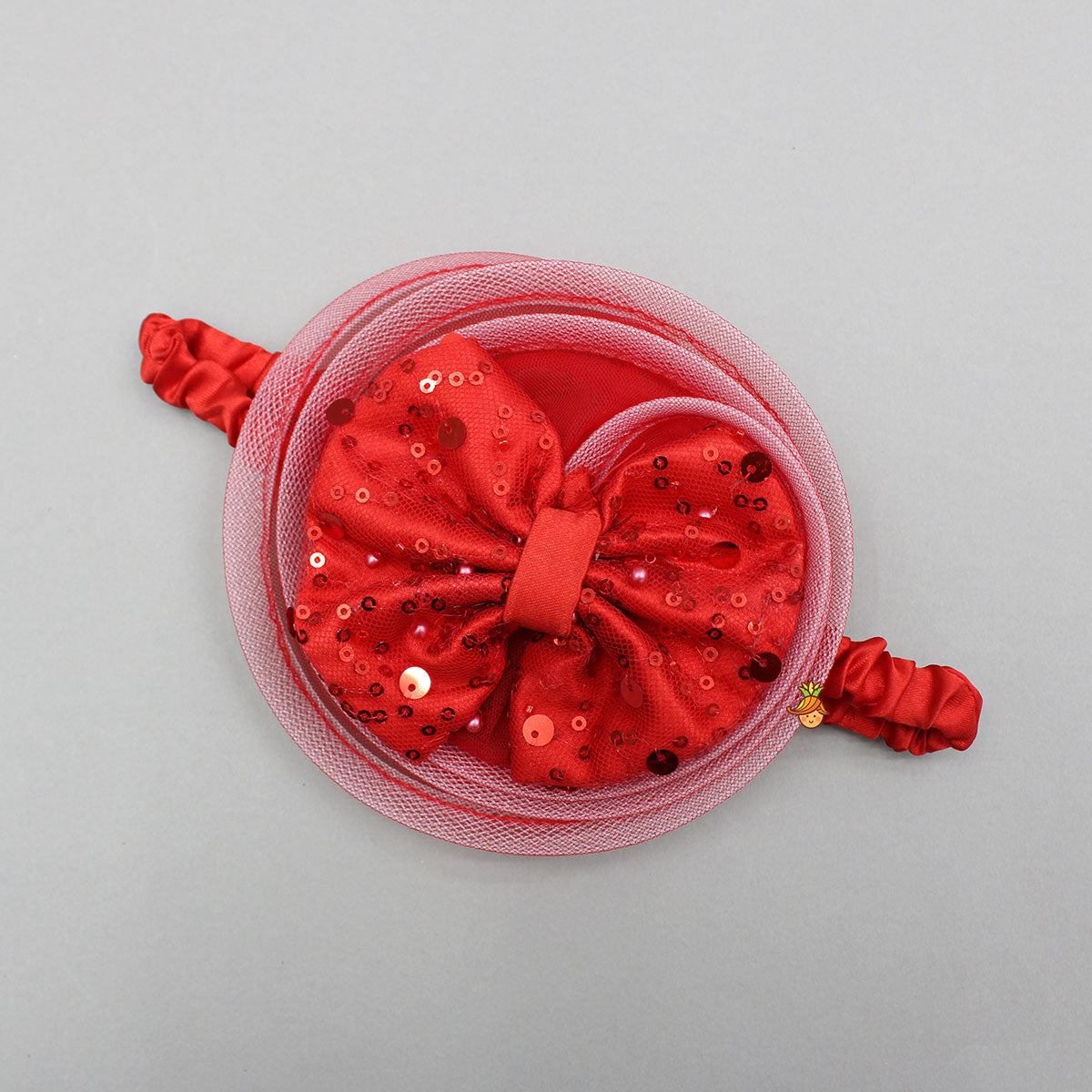 Red Sequined Ruffled Dress With Bows And Matching Swirled Bow Headband