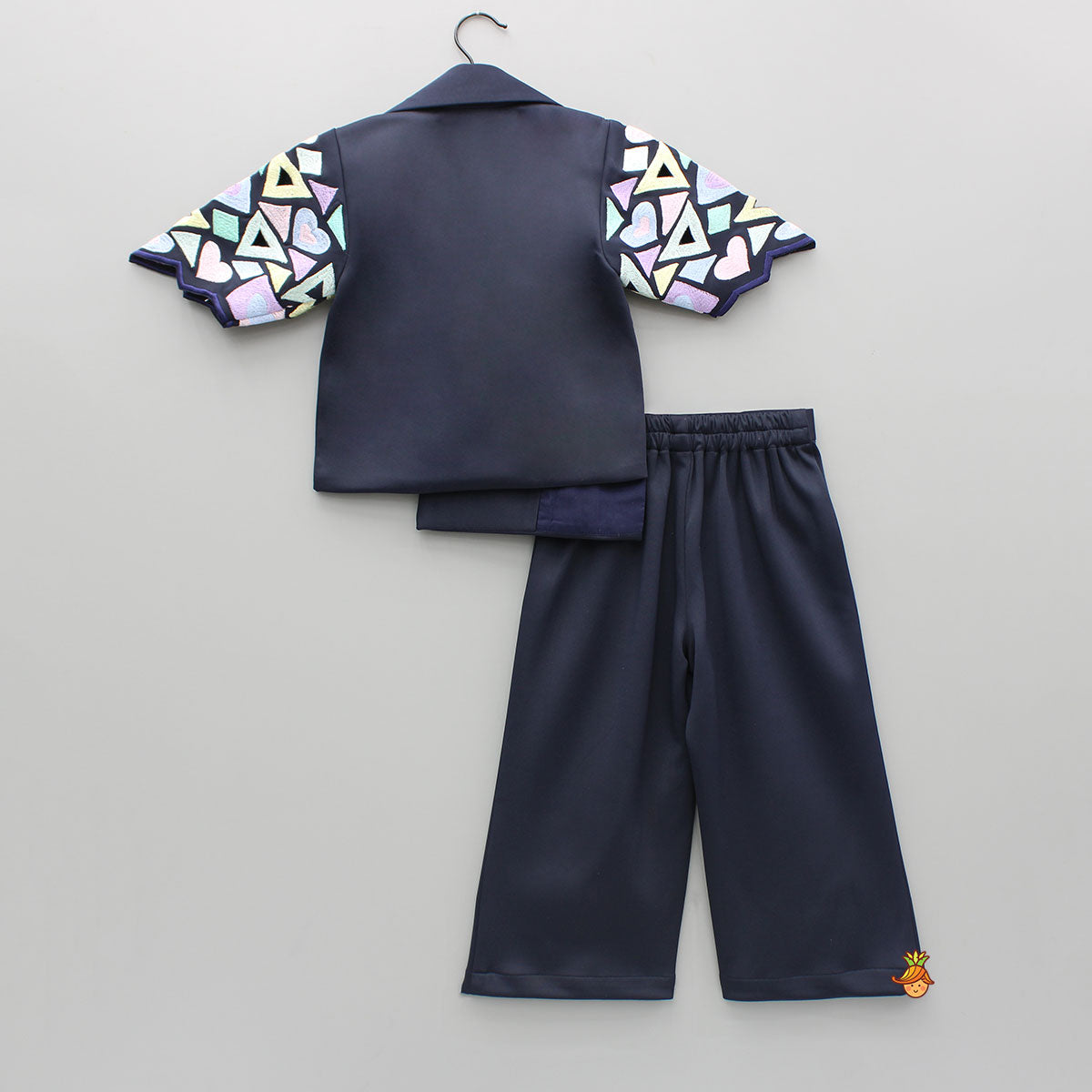 Blue Embroidered Blazer Jacket Style Top And Pant