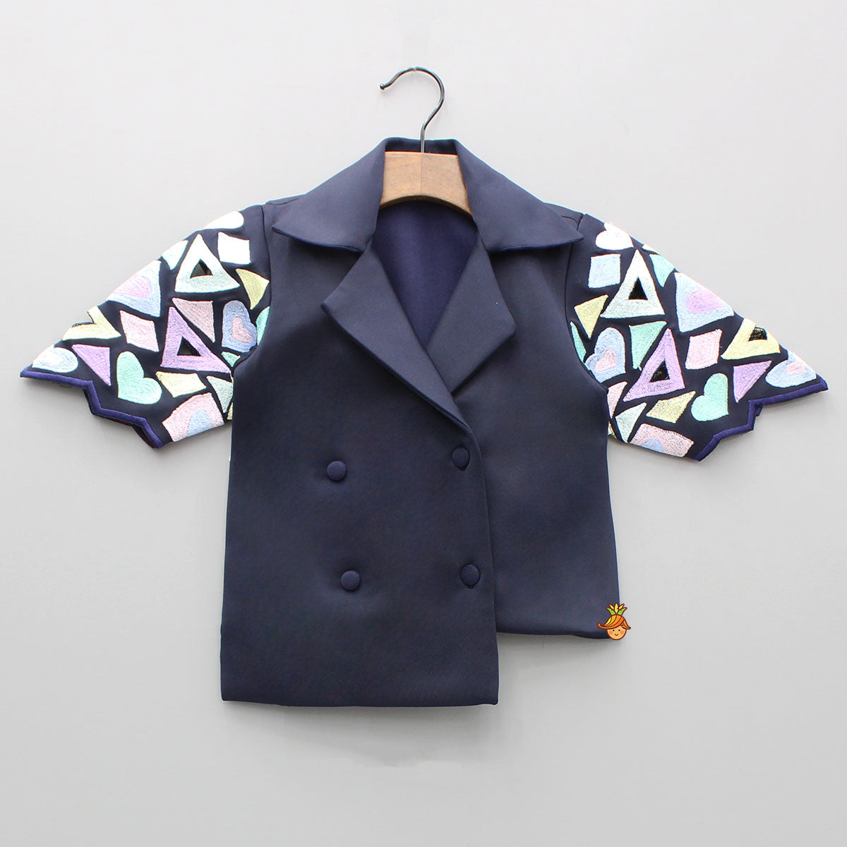 Blue Embroidered Blazer Jacket Style Top And Pant