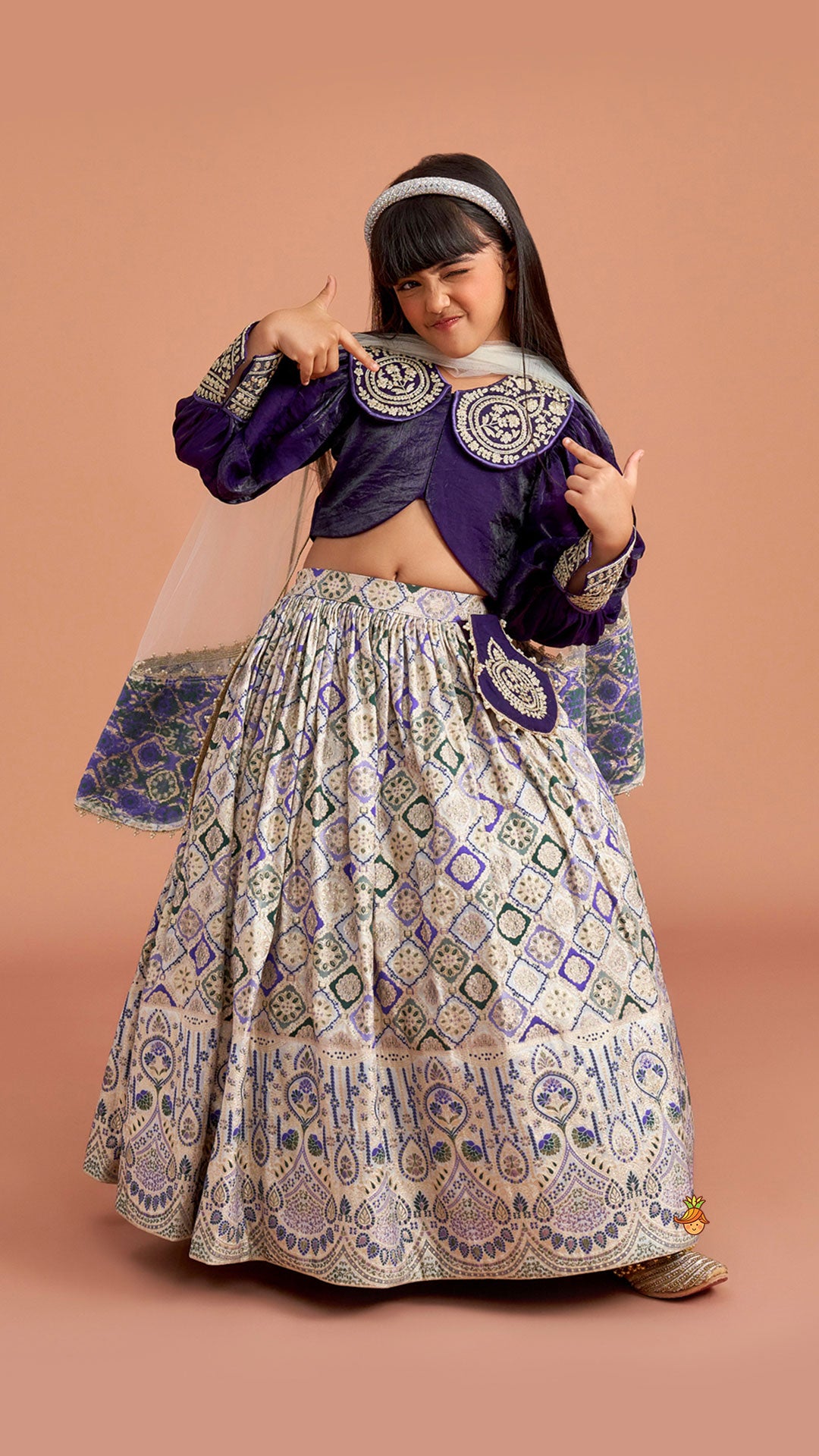 Purple Embroidered Top And Lehenga With Pouch And Dupatta