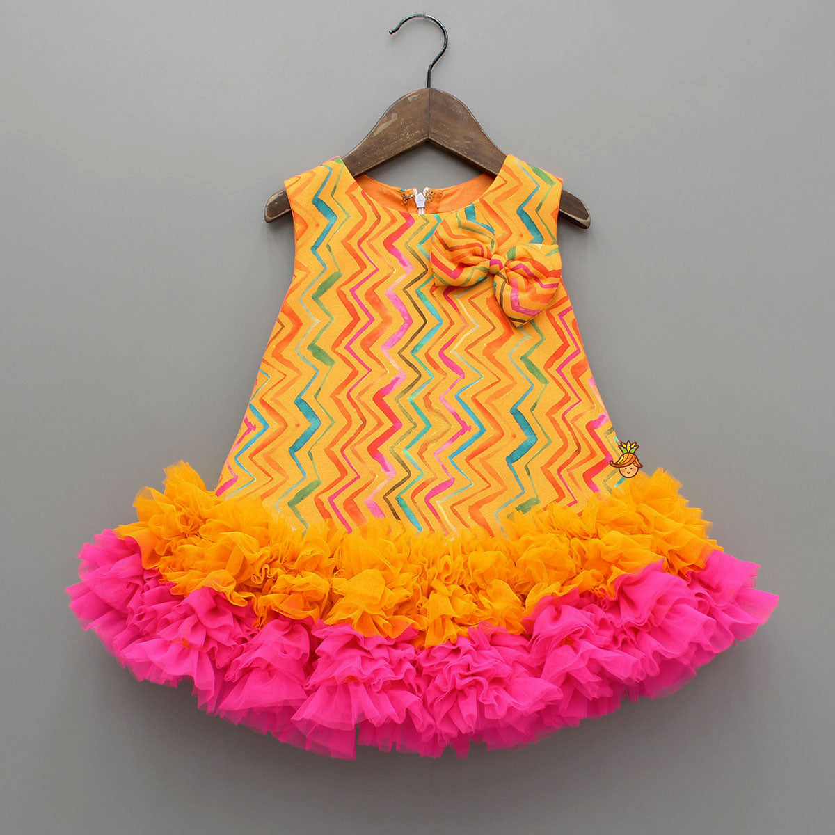 Orange Printed Ruffle Detailed Dress