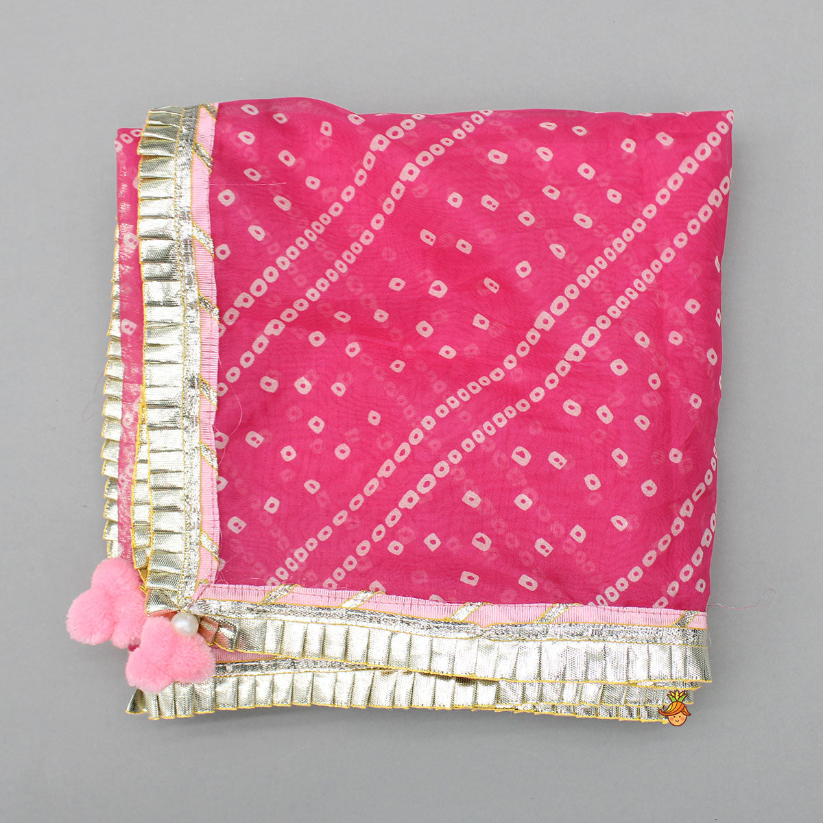 Pink Embroidered Strappy Top And Palazzo With Bandhani Print Dupatta