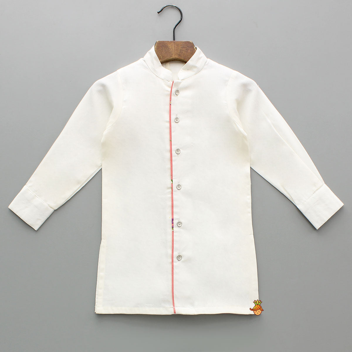 Off White Kurta With Floral Printed Jacket And Pyjama