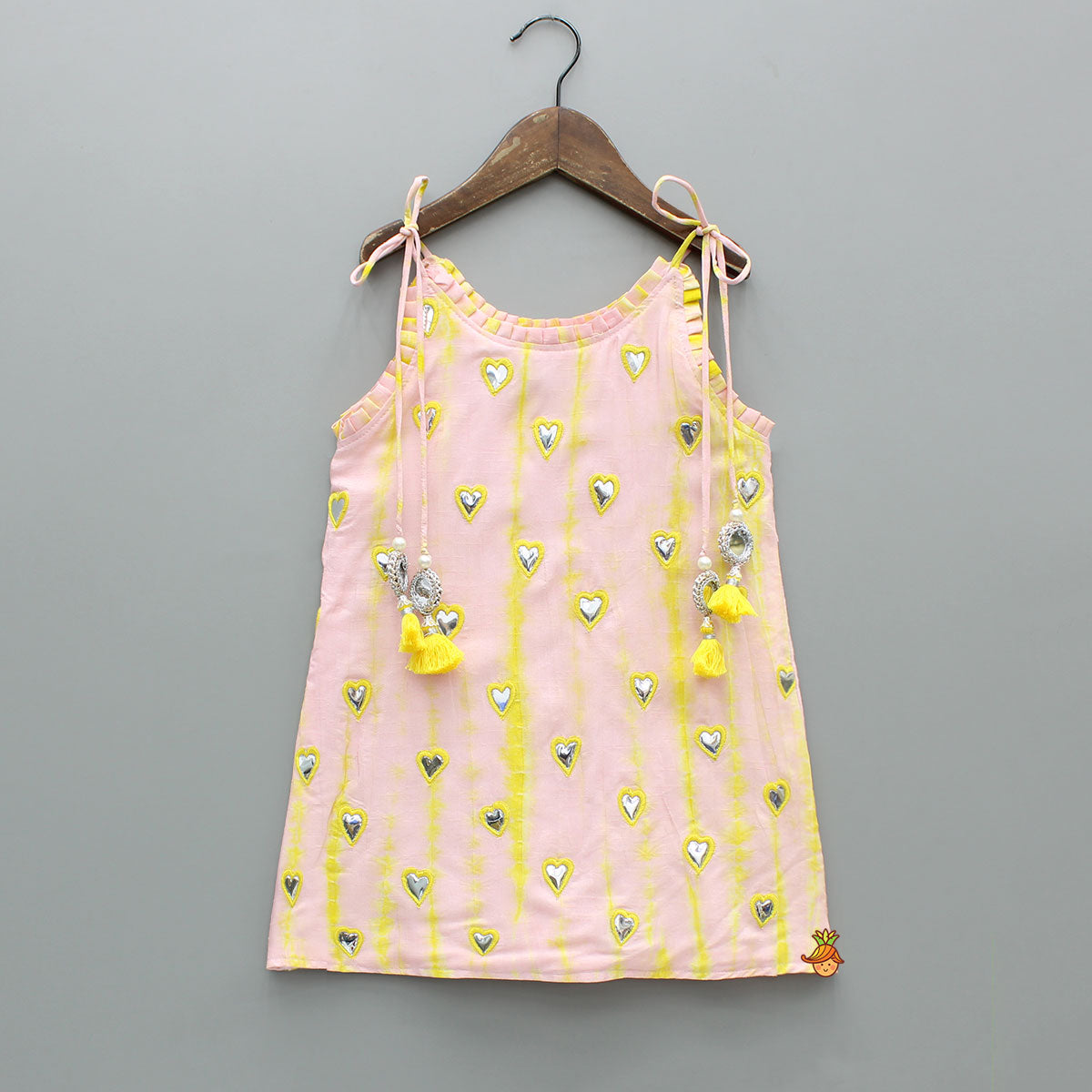 Pink Shibori Printed Tie Up Straps Kurti And Sharara