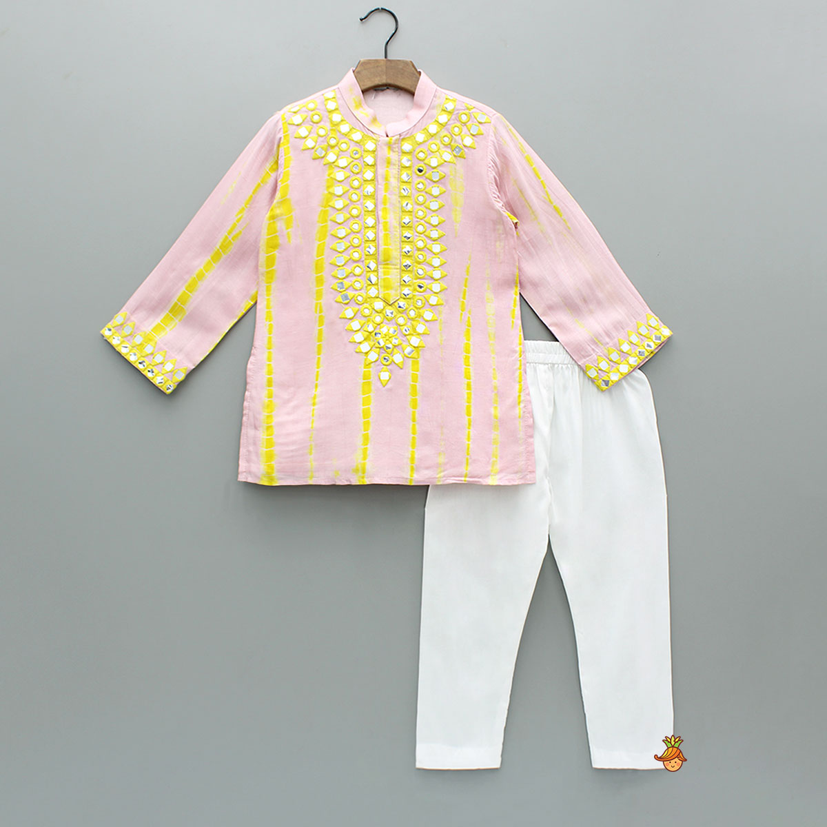 Pink Shibori Printed Embroidered Kurta And Pyjama