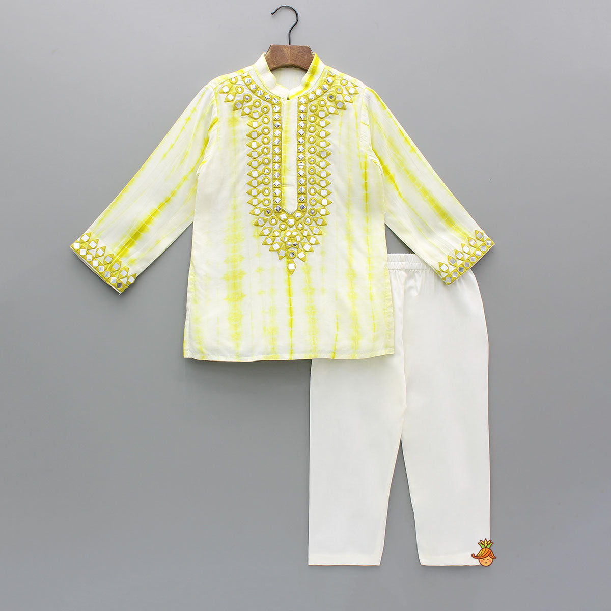 Shibori Printed Embroidered Kurta And Pyjama