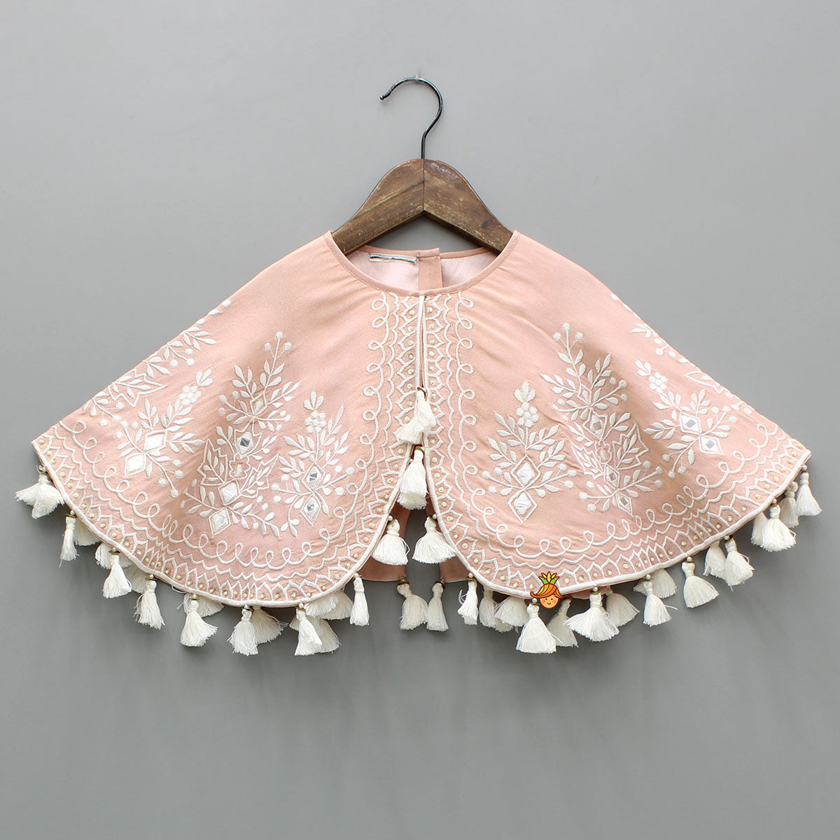 Peach Embroidered And Embellished Cape Attached Top With Flared Palazzo