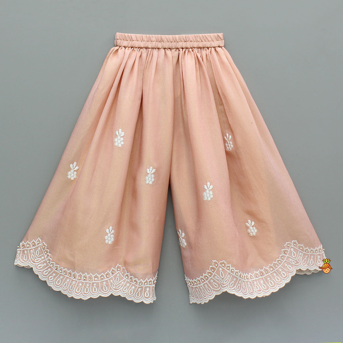 Peach Embroidered And Embellished Cape Attached Top With Flared Palazzo
