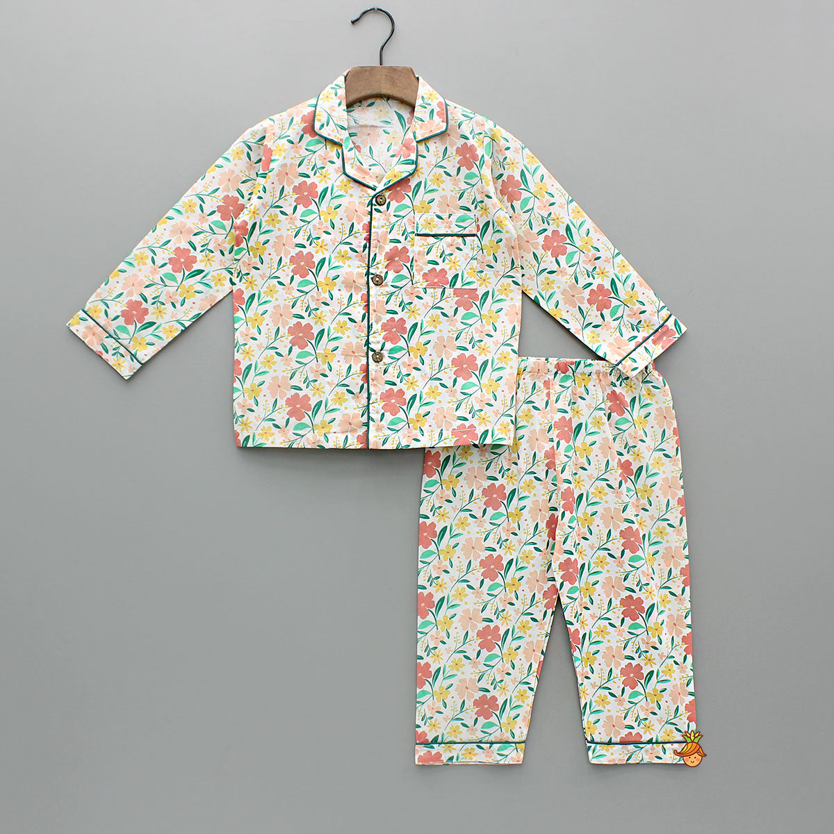 Multicoloured Floral Printed Notch Collar Sleepwear