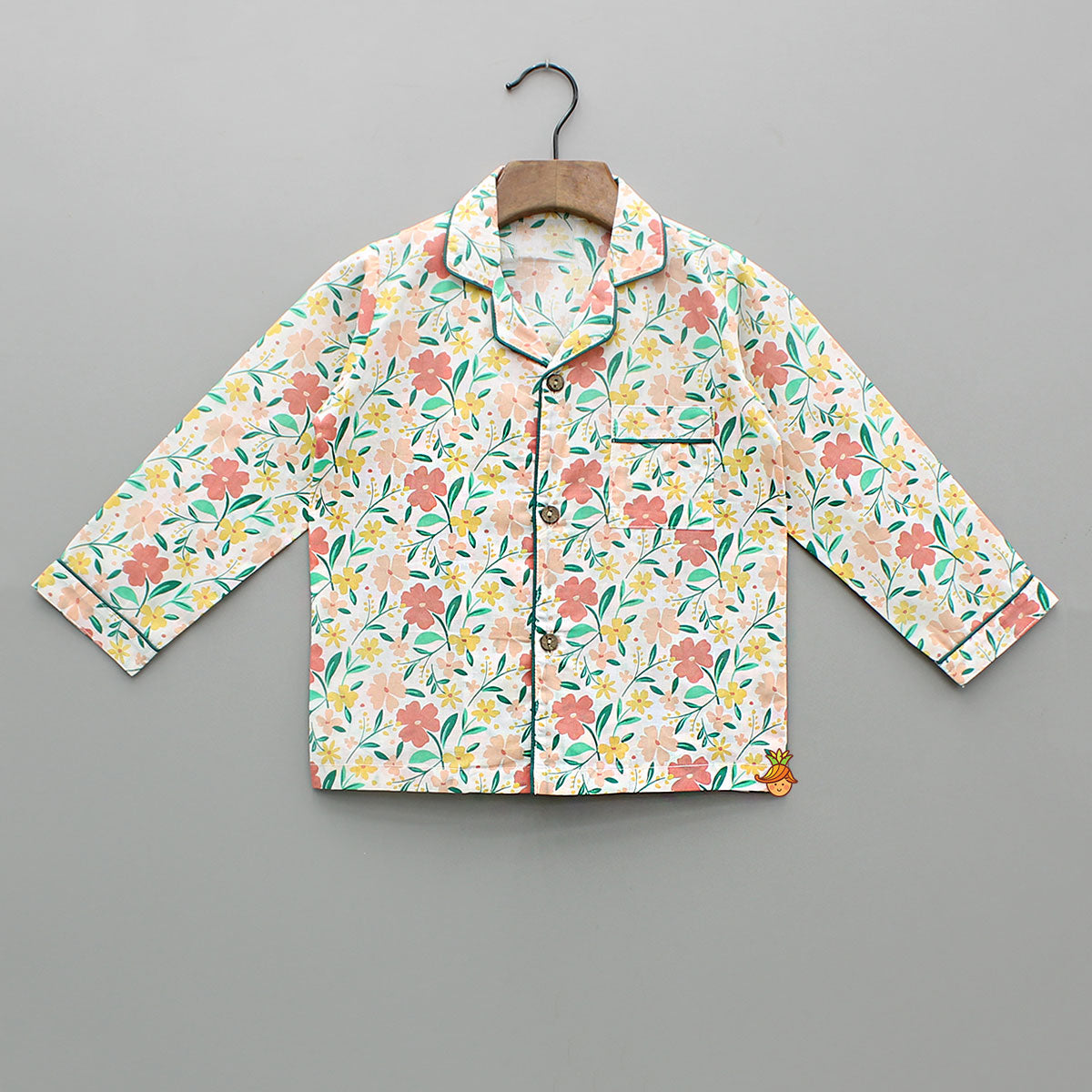 Multicoloured Floral Printed Notch Collar Sleepwear