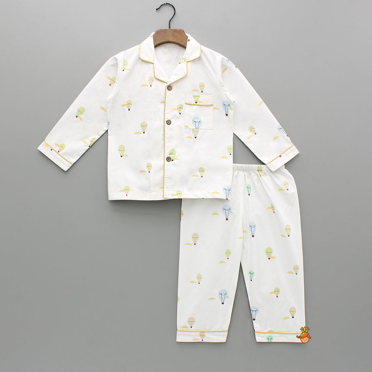 Multicoloured Parachute Printed Notch Collar Sleepwear