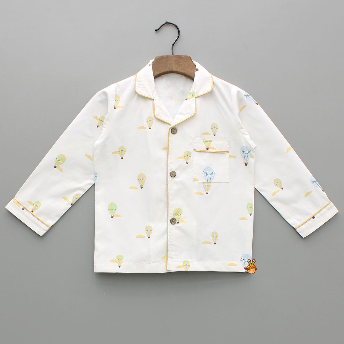 Multicoloured Parachute Printed Notch Collar Sleepwear