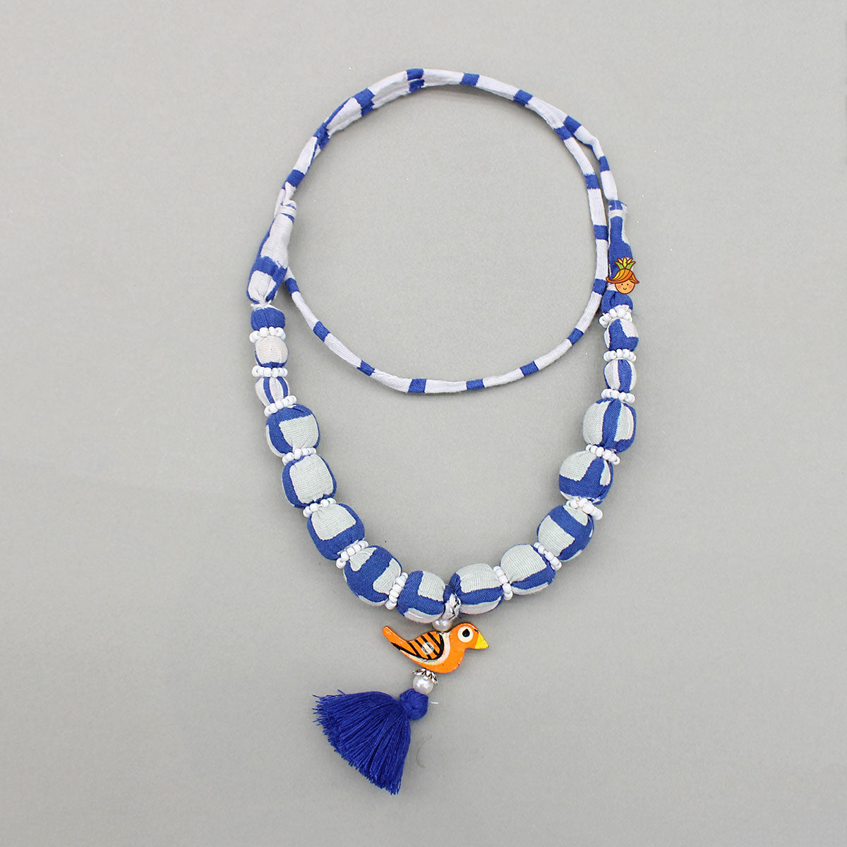 Blue Asymmetric Printed Top With Palazzo And Matching Necklace