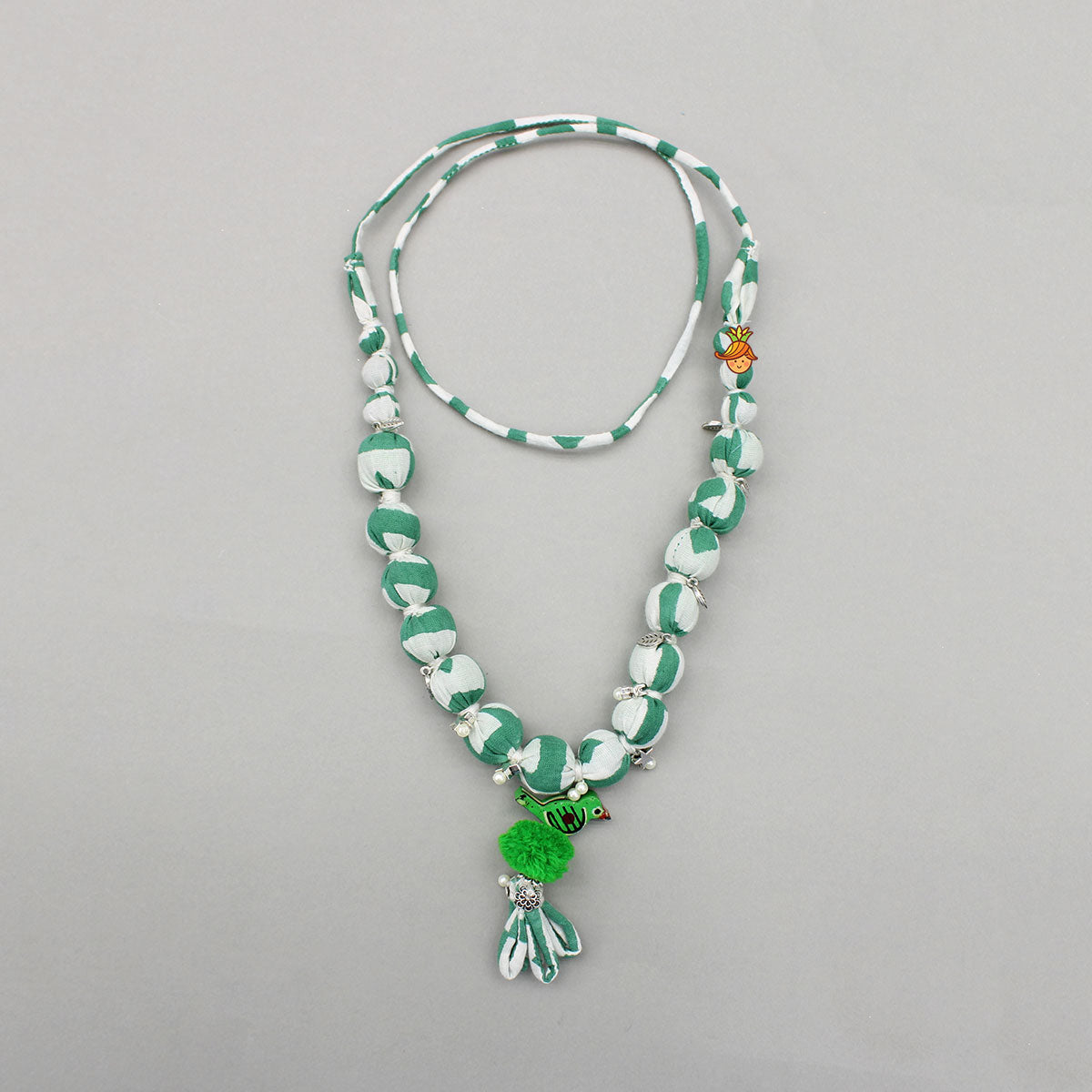 Green Asymmetric Printed Top With Palazzo And Matching Necklace