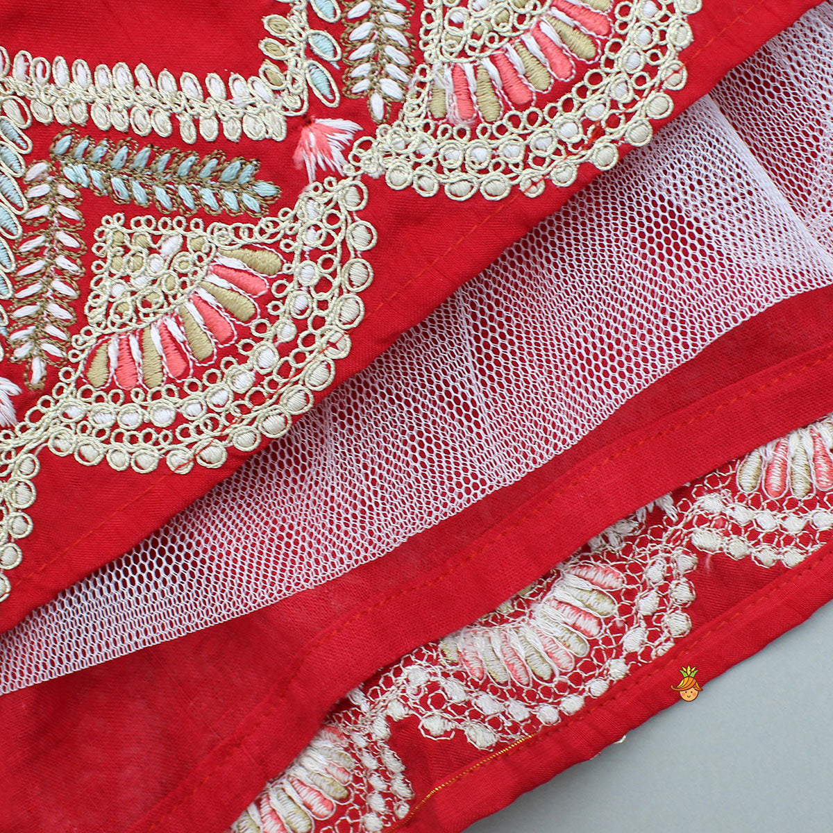 Multicolour Embroidered Red Lehenga