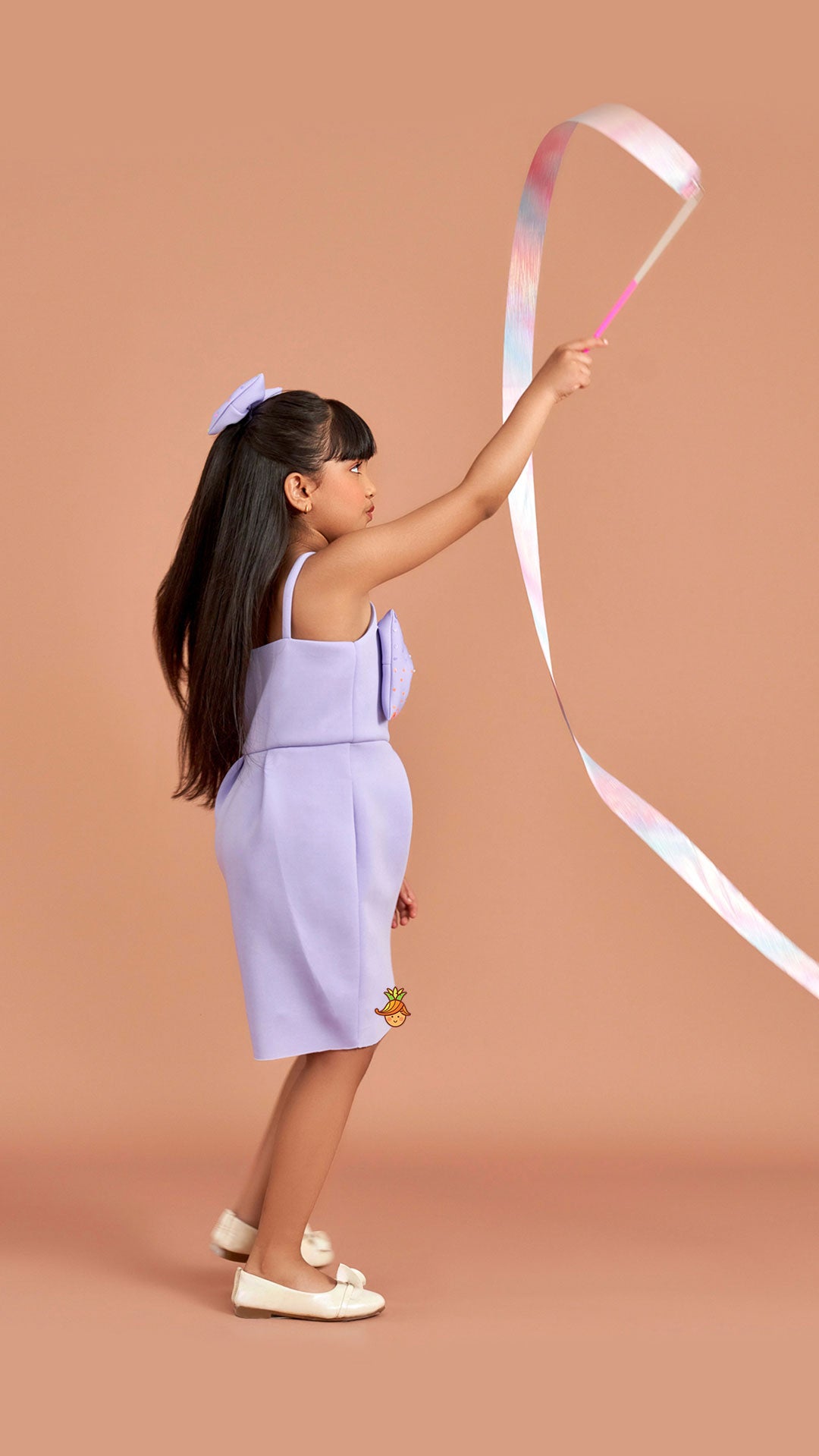 Lavender Bow Embellished Strappy Dress With Matching Bow Hairclip