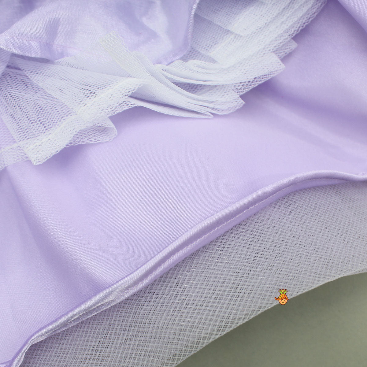 Sequined Ruffled Lavender Dress With Bows And Matching Swirled Bow Hairclip