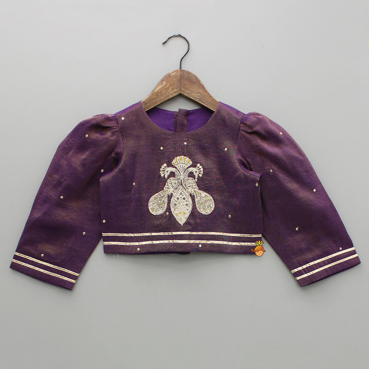 Purple Yoke-Embroidered Shimmery Top And Lehenga With Dupatta