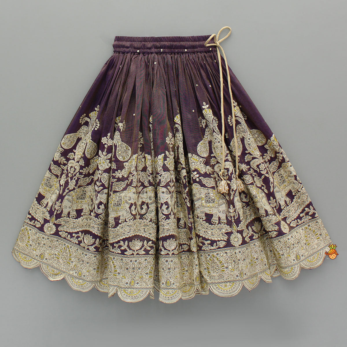 Purple Yoke-Embroidered Shimmery Top And Lehenga With Dupatta