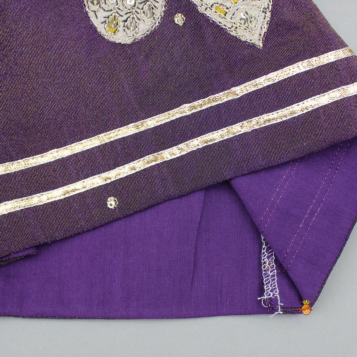 Purple Yoke-Embroidered Shimmery Top And Lehenga With Dupatta