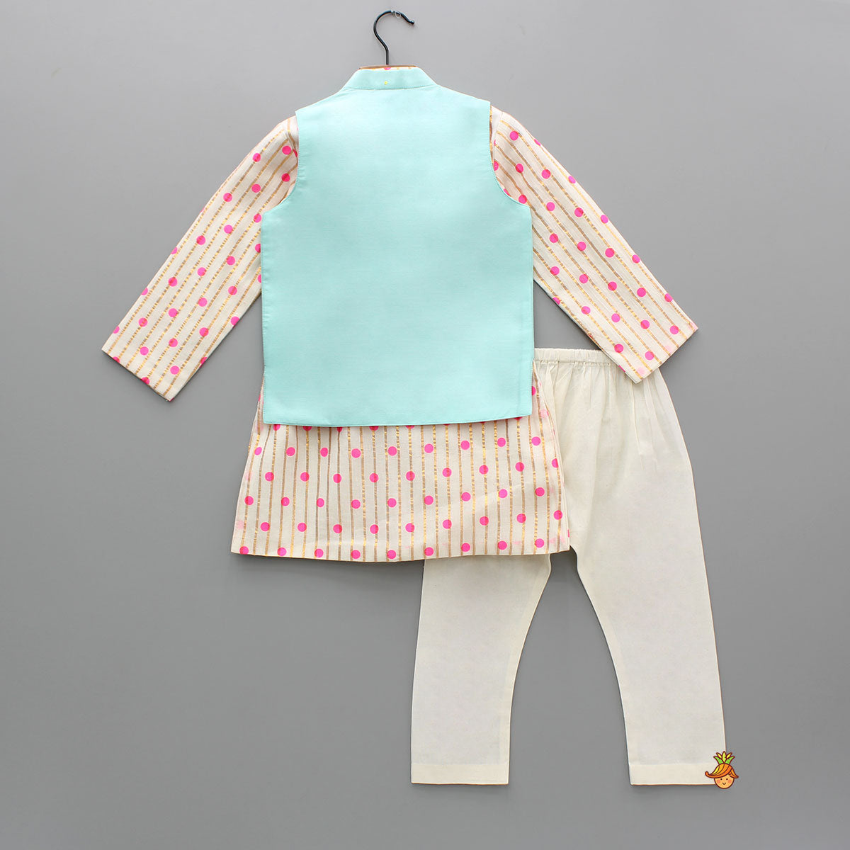 Lurex Printed Kurta With Embroidered Jacket And Pyjama