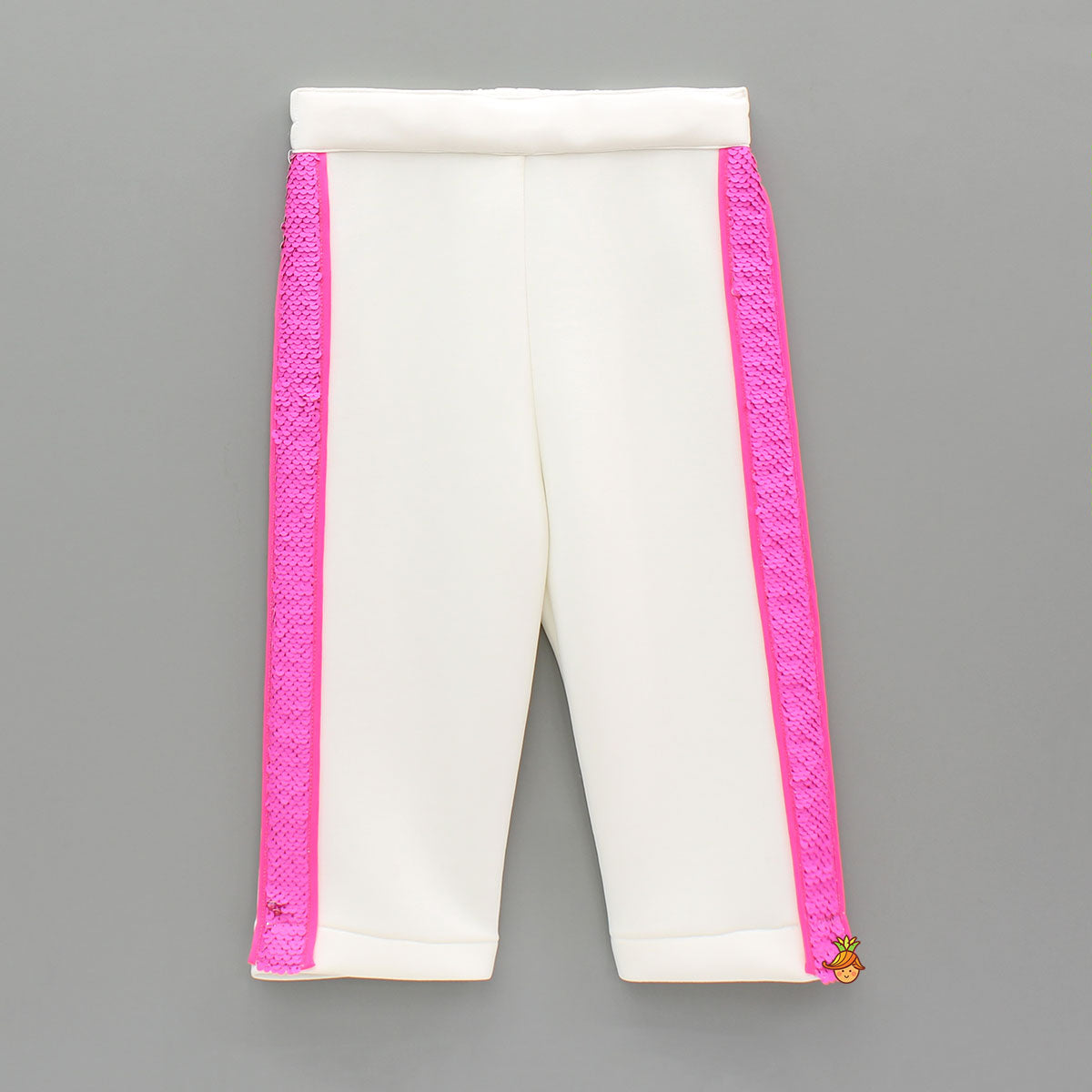 Embellished White Blazer Style Top With Pant And Bow Hairclip