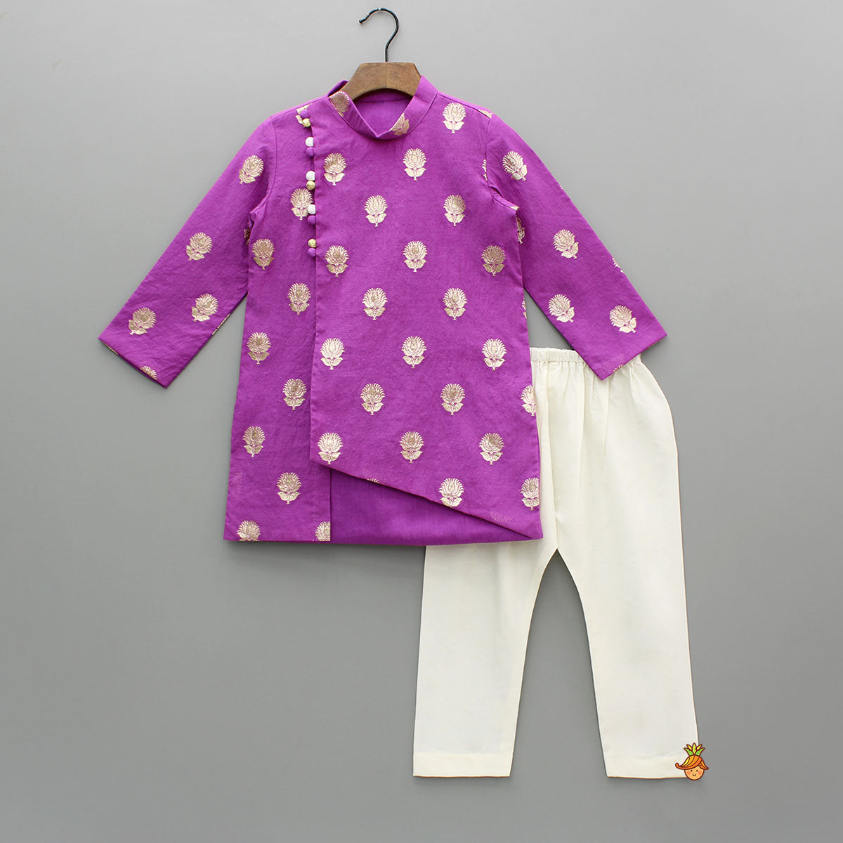 Chanderi Asymmetric Purple Kurta And Pyjama
