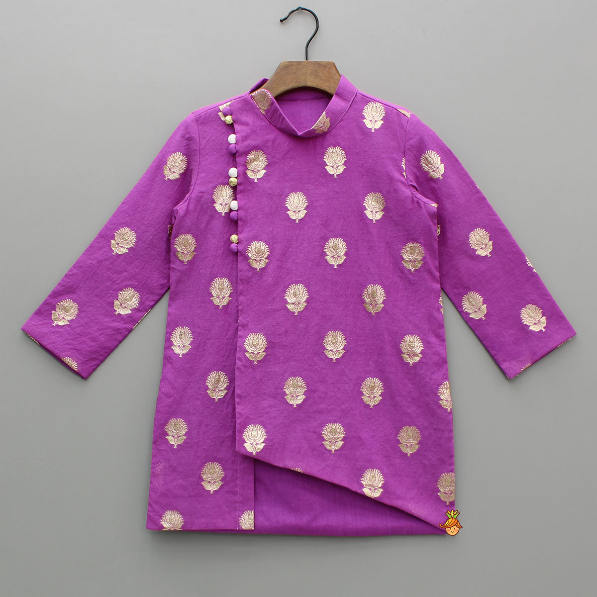 Chanderi Asymmetric Purple Kurta And Pyjama