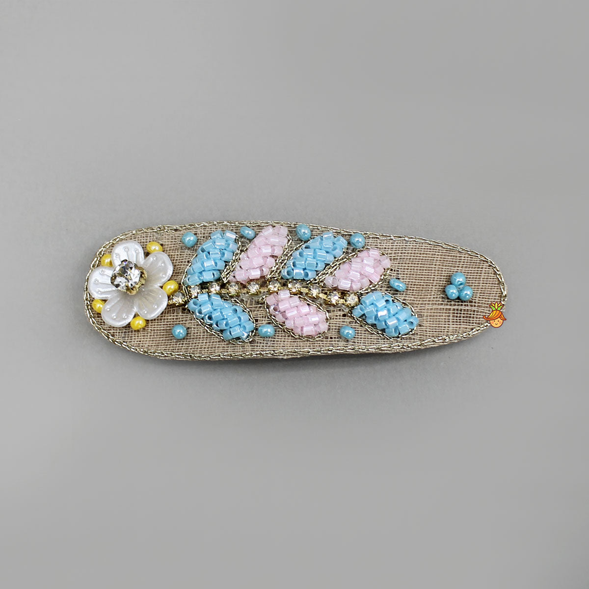 Pink Blue Embroidered Floral Hair Clips