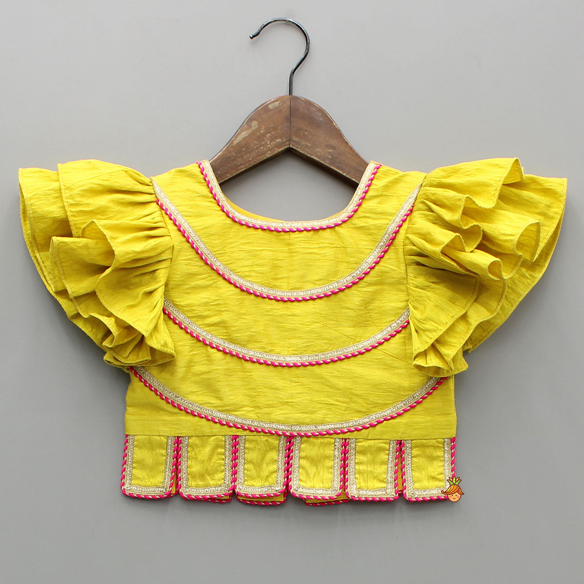 Yellow Lace Detailed Top And Lehenga With Dupatta