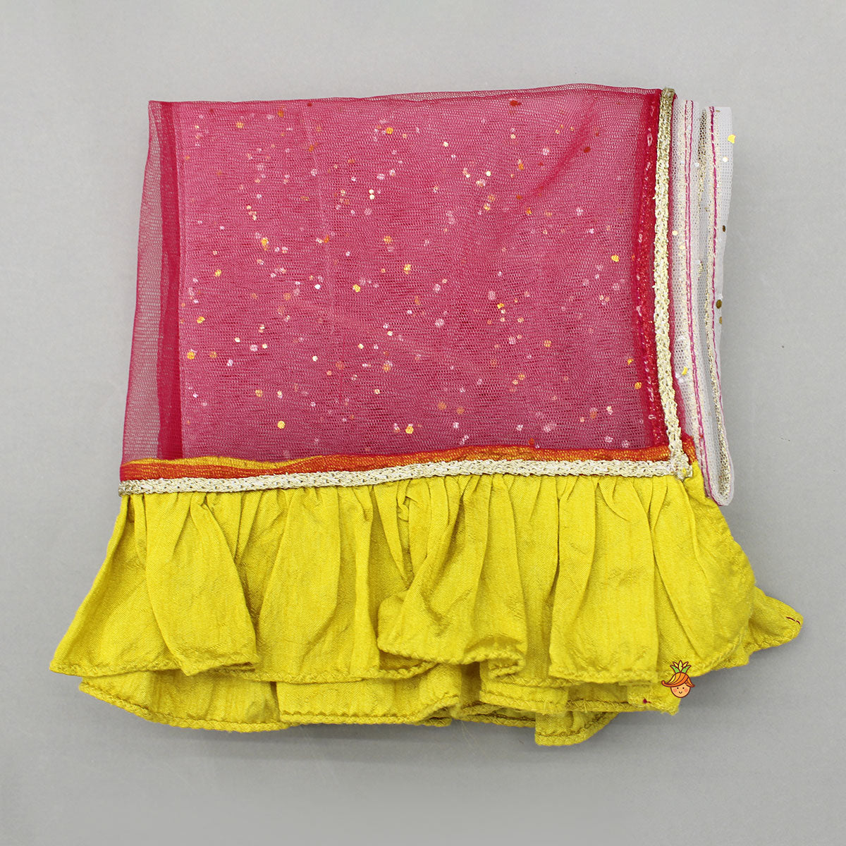Yellow Lace Detailed Top And Lehenga With Dupatta
