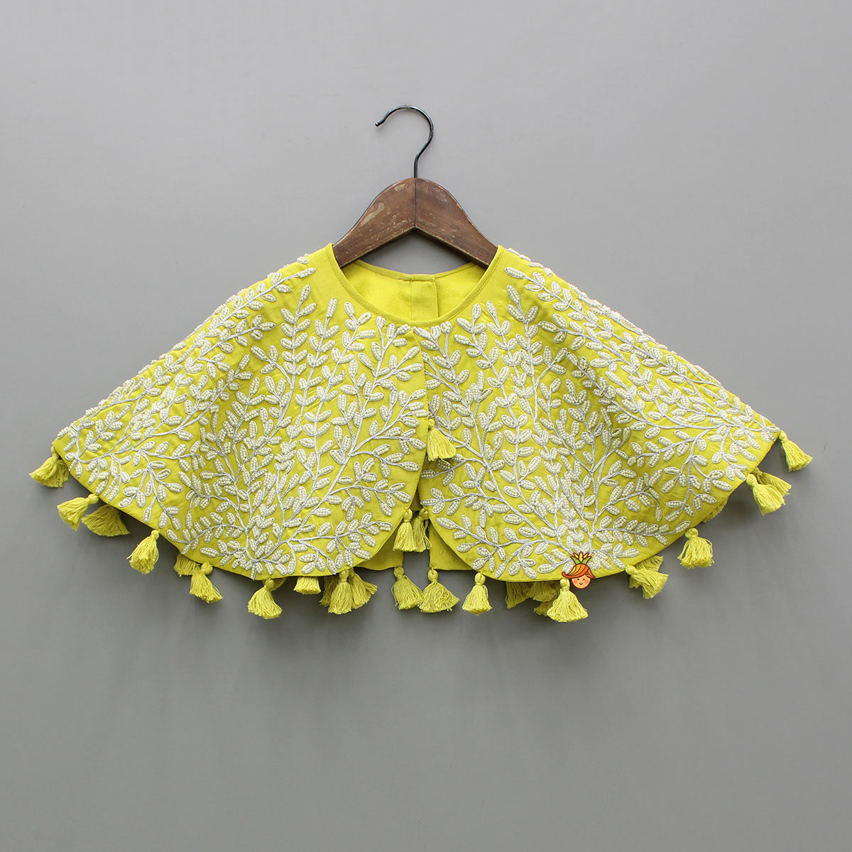 Green Embroidered And Embellished Cape Attached Top With Flared Palazzo