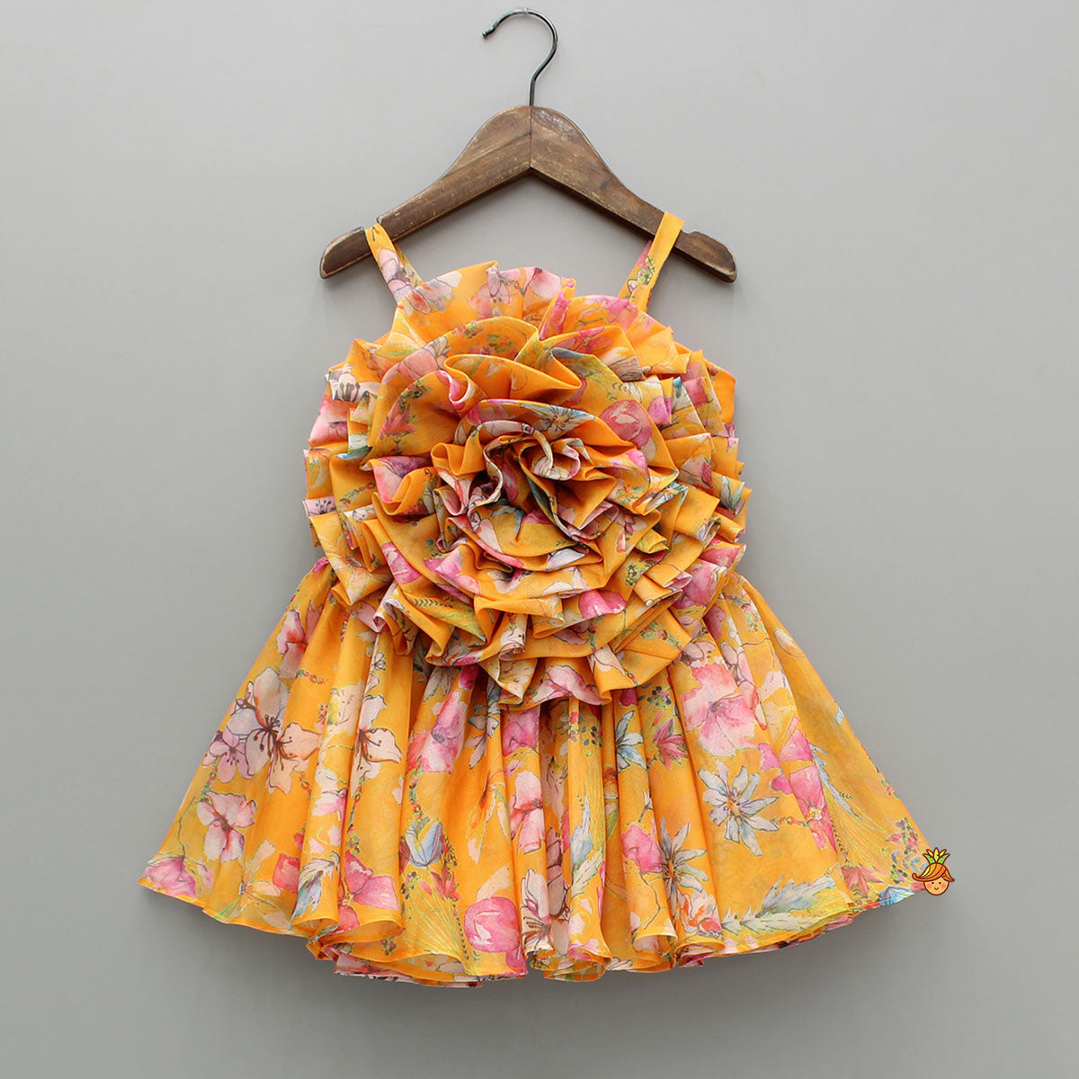 Multicolour Printed Orange Strappy Dress