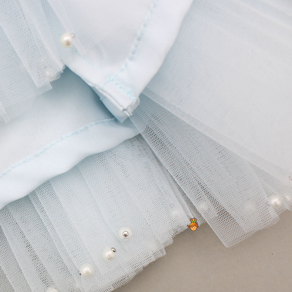 Blue Embellished Strappy Back Tie Up Frilly Layered Dress And Matching Hairclip